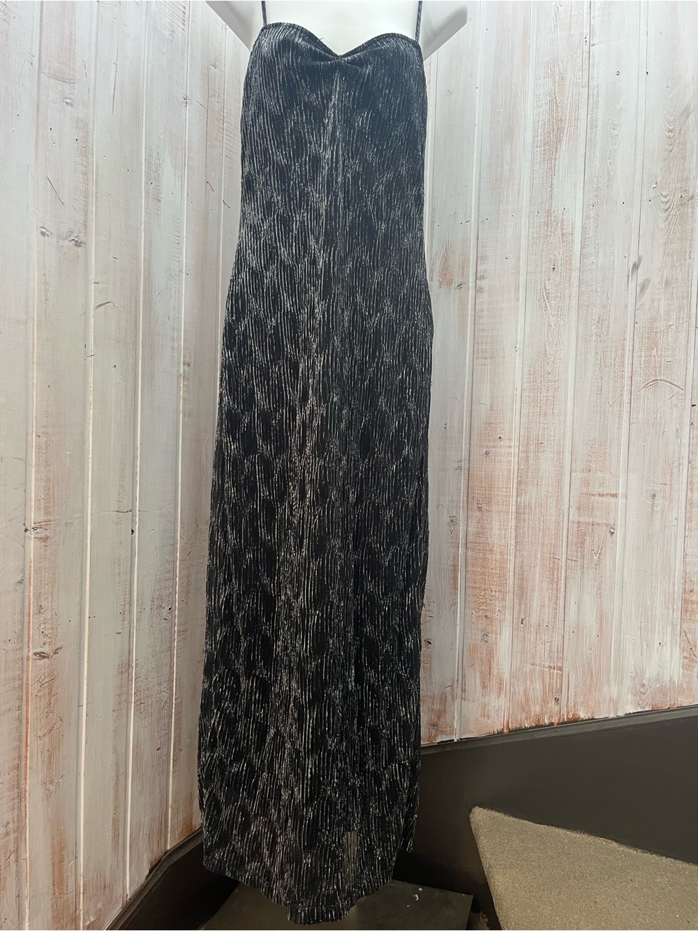 Y2K Garage Black Metallic Pleated Maxi Dress Skirt